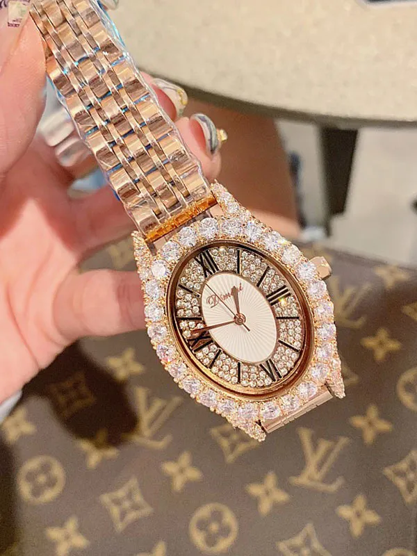 Full Diamond Oval Stainless Steel Watch