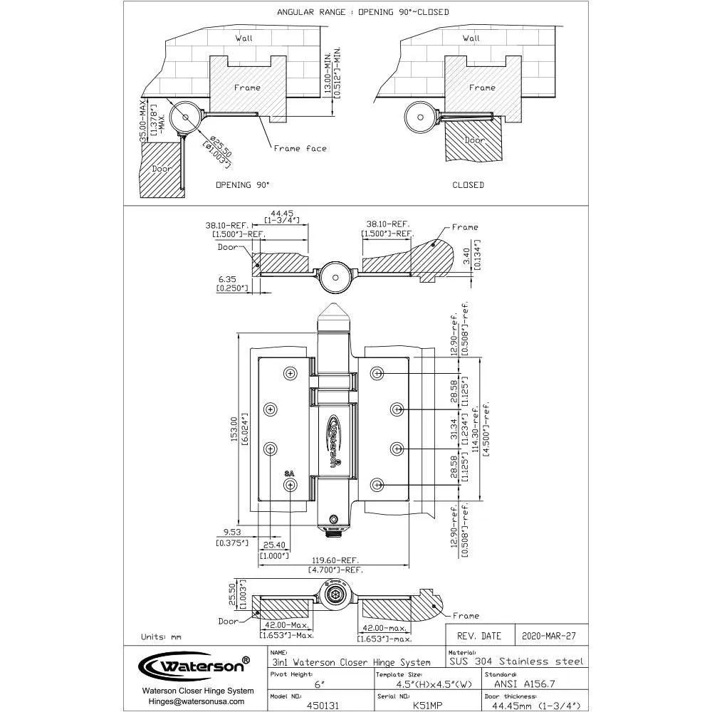 Garden Gate Hinges | Gate Entry | 7ft | SS304 | K51MP-A2 | 2 Pack