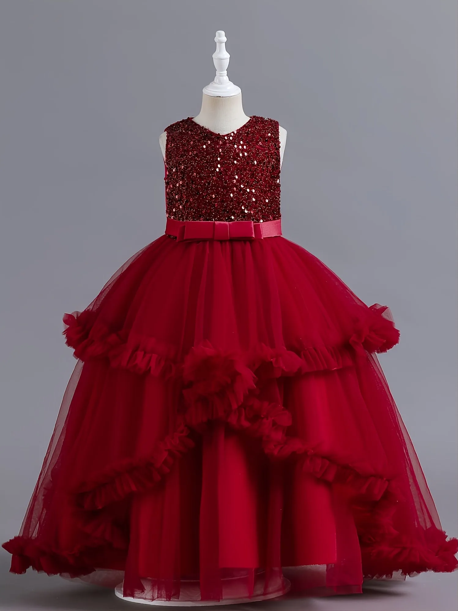 Girls Elegant Sleeveless Sequined Princess Dress