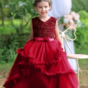 Girls Elegant Sleeveless Sequined Princess Dress