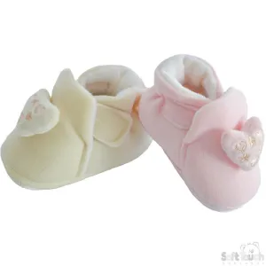 Girls Velour Shoes W/Heart Emb NB-12 Month (B1562)