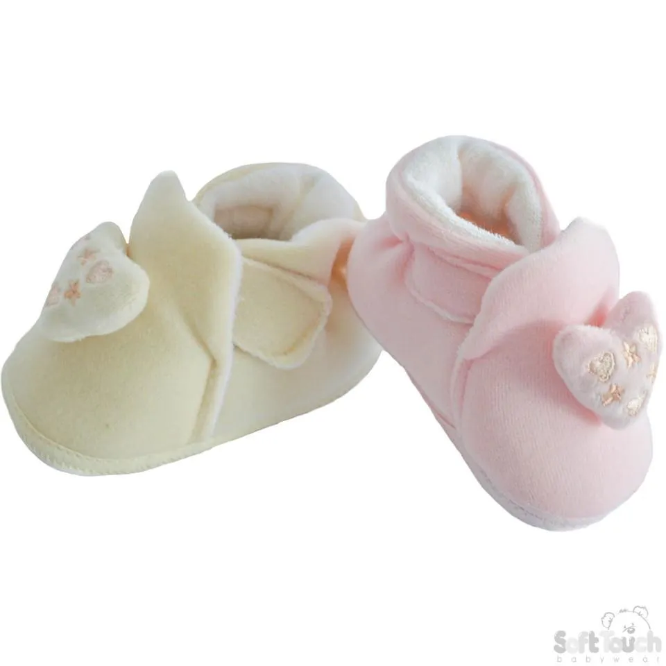 Girls Velour Shoes W/Heart Emb NB-12 Month (B1562)