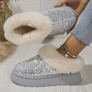 Glamour & Warmth: Fashion Sequined Plush Winter Slippers