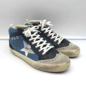 Golden Goose Denim Mid Star Sneakers with Silver Metallic Star Size 37