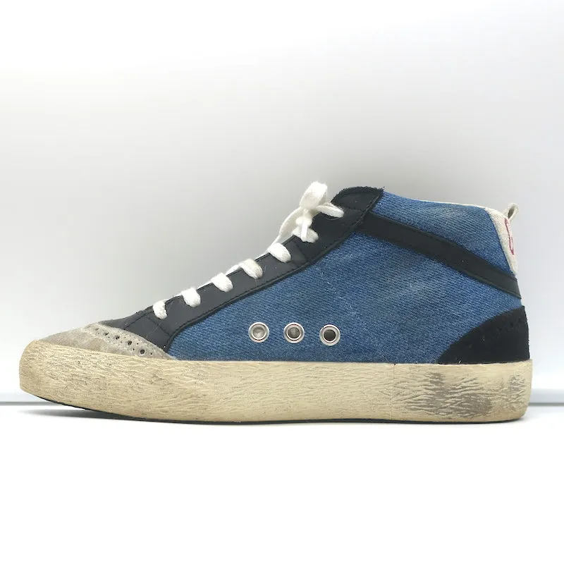 Golden Goose Denim Mid Star Sneakers with Silver Metallic Star Size 37