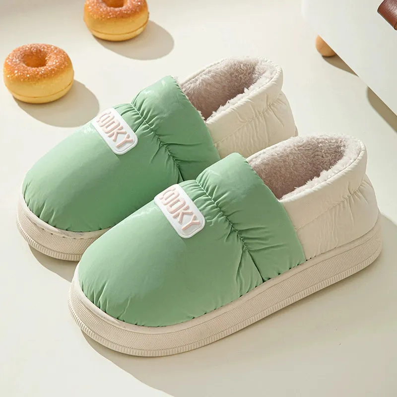 Grace 2023 New Cotton Slippers Women's Autumn and Winter Waterproof Indoor Home Non-Slip Confinement plus Velvet Warm
