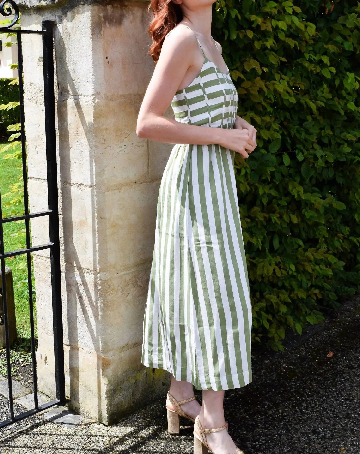 Grass Stripe Corset Dress In Green