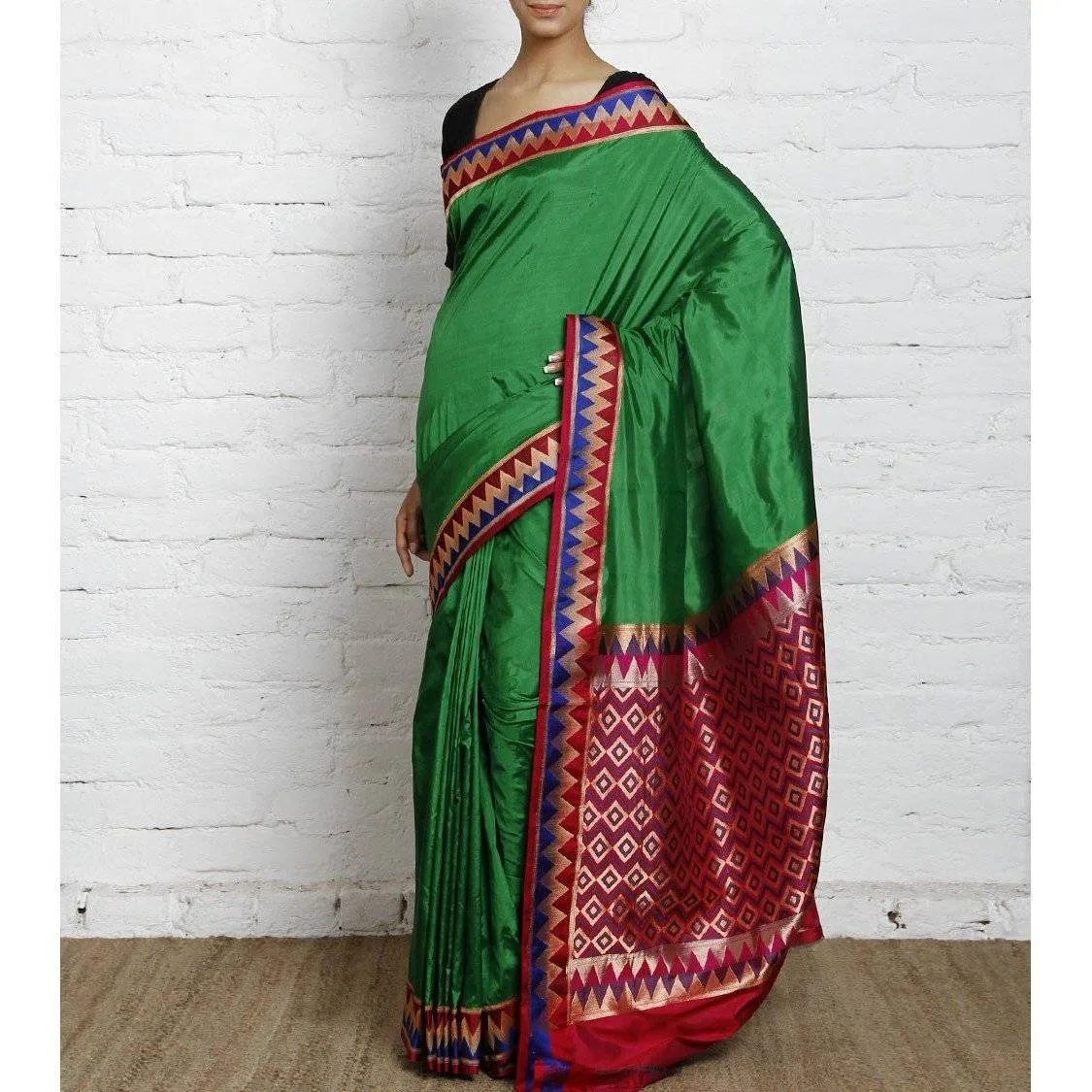 Green Silk Saree with Zari Work