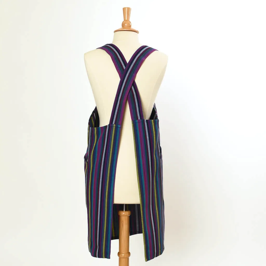 Hand Woven Crossback Apron | Cobalt Stripes