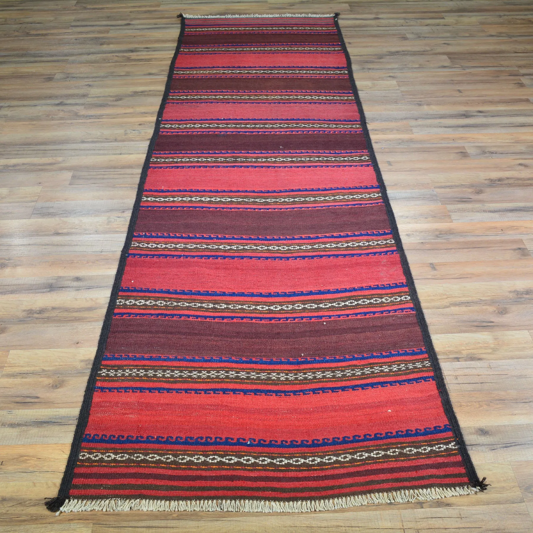 Hand-Woven Fine Afghan Lagharee Kilim Handmade Wool Rug (Size 2.7 X 9.3) Brral-5037