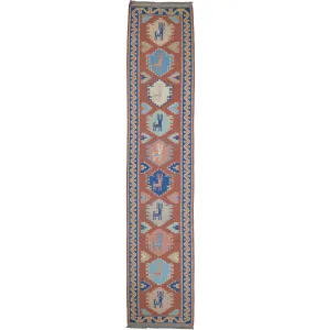 Hand-Woven Fine Afghan Tribal Reversible Wool Oriental Kilim Rug (Size 2.5 X 11.4) Cwral-10236