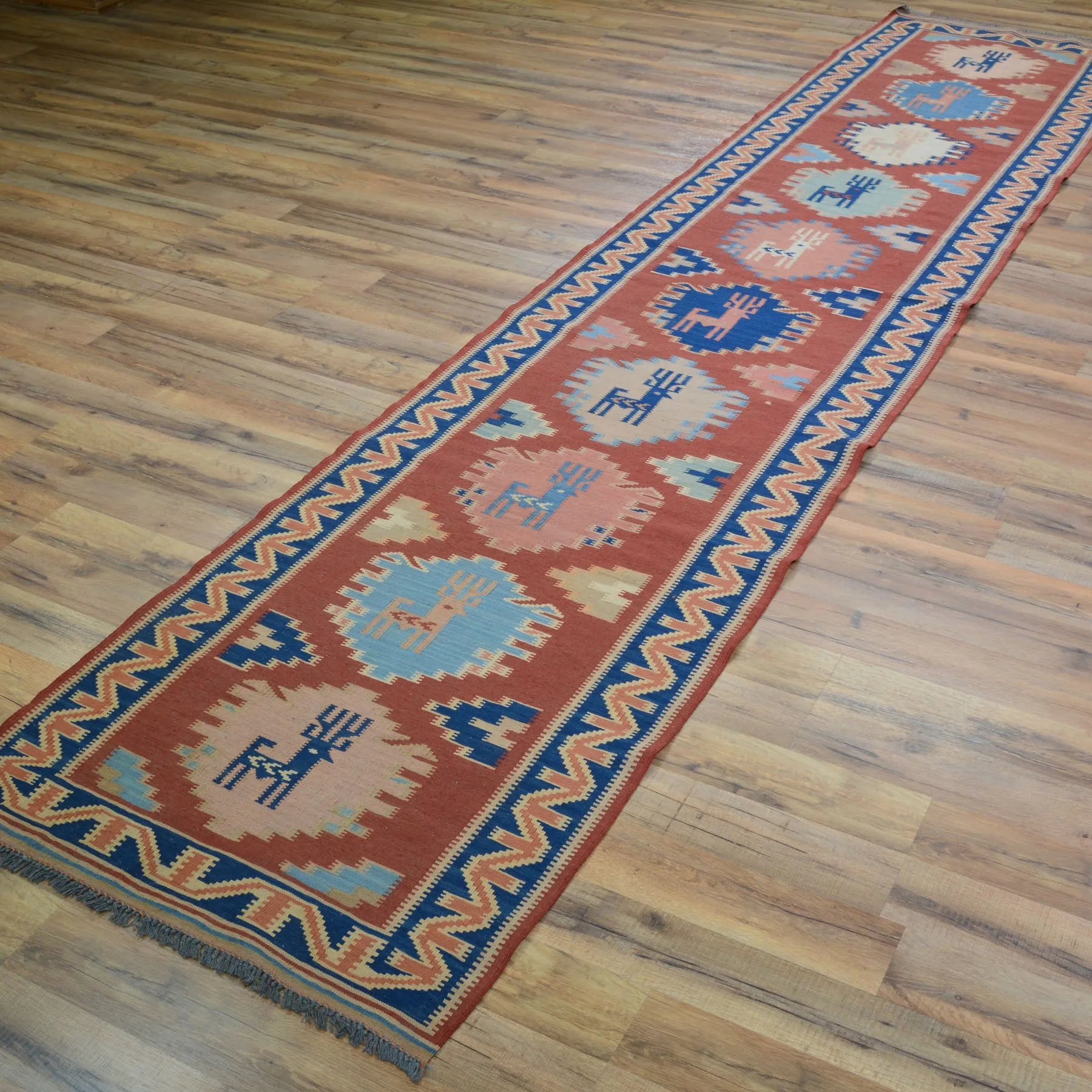 Hand-Woven Fine Afghan Tribal Reversible Wool Oriental Kilim Rug (Size 2.5 X 11.4) Cwral-10236