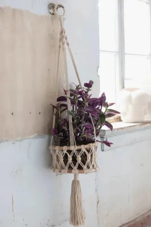 Hand-Woven Macrame & Rattan Plant Hanger
