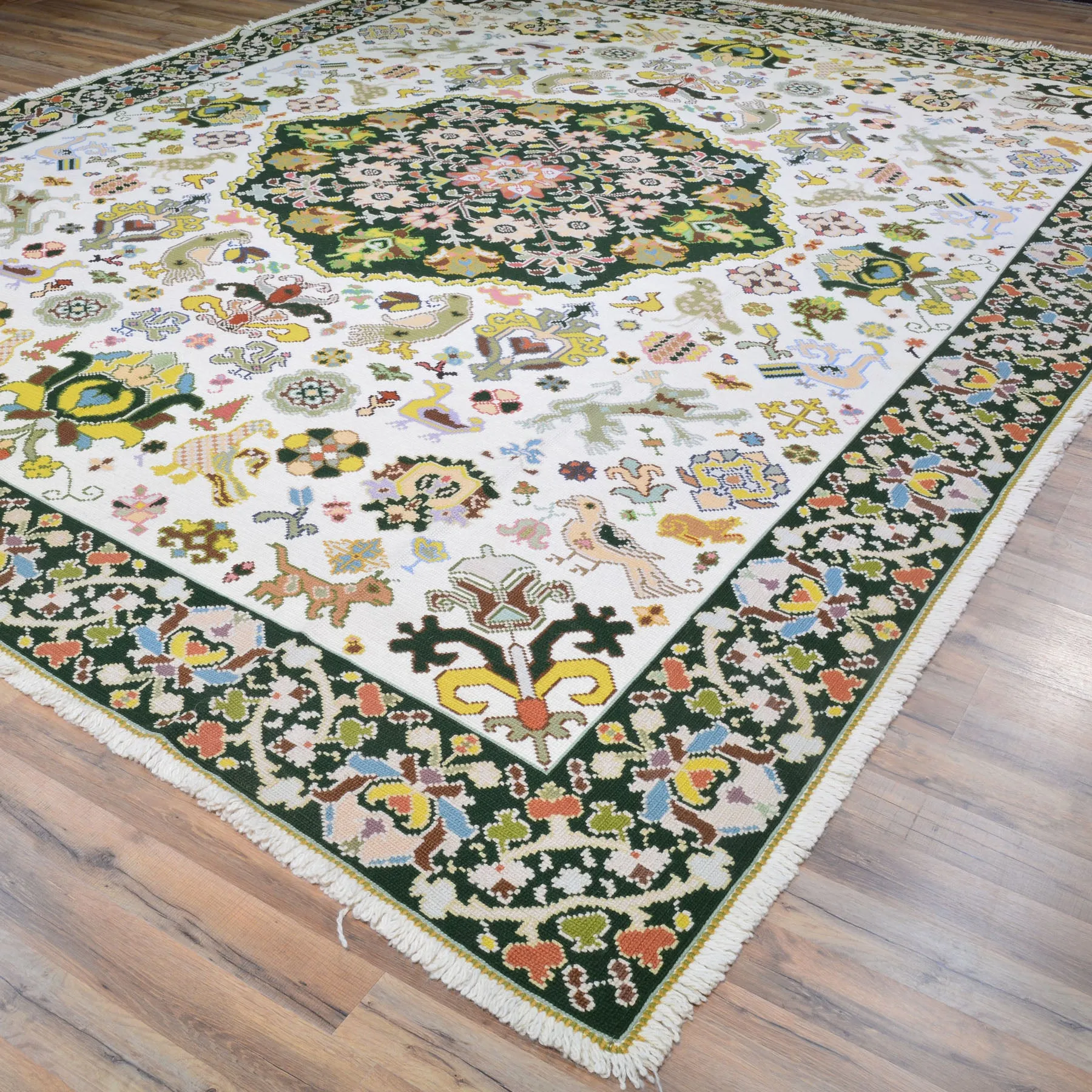 Hand-Woven Needle Point Portugal Sumak Handmade Wool Kilim (Size 9.4 X 13.0) Cwral-10500