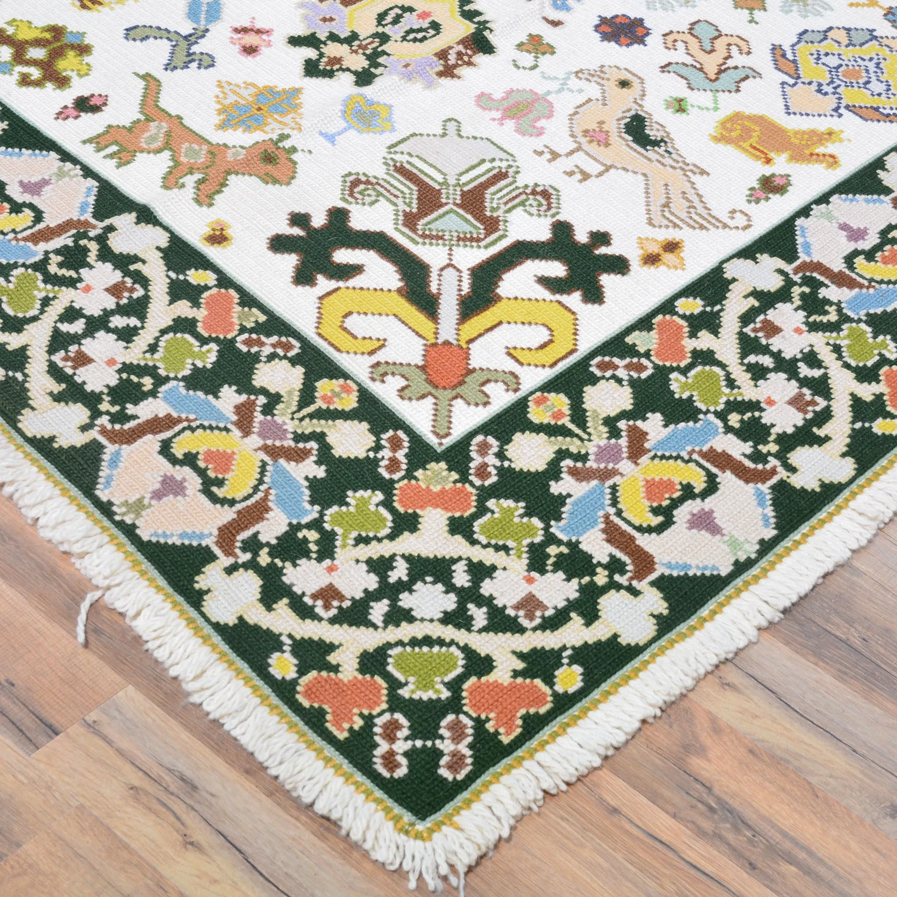Hand-Woven Needle Point Portugal Sumak Handmade Wool Kilim (Size 9.4 X 13.0) Cwral-10500