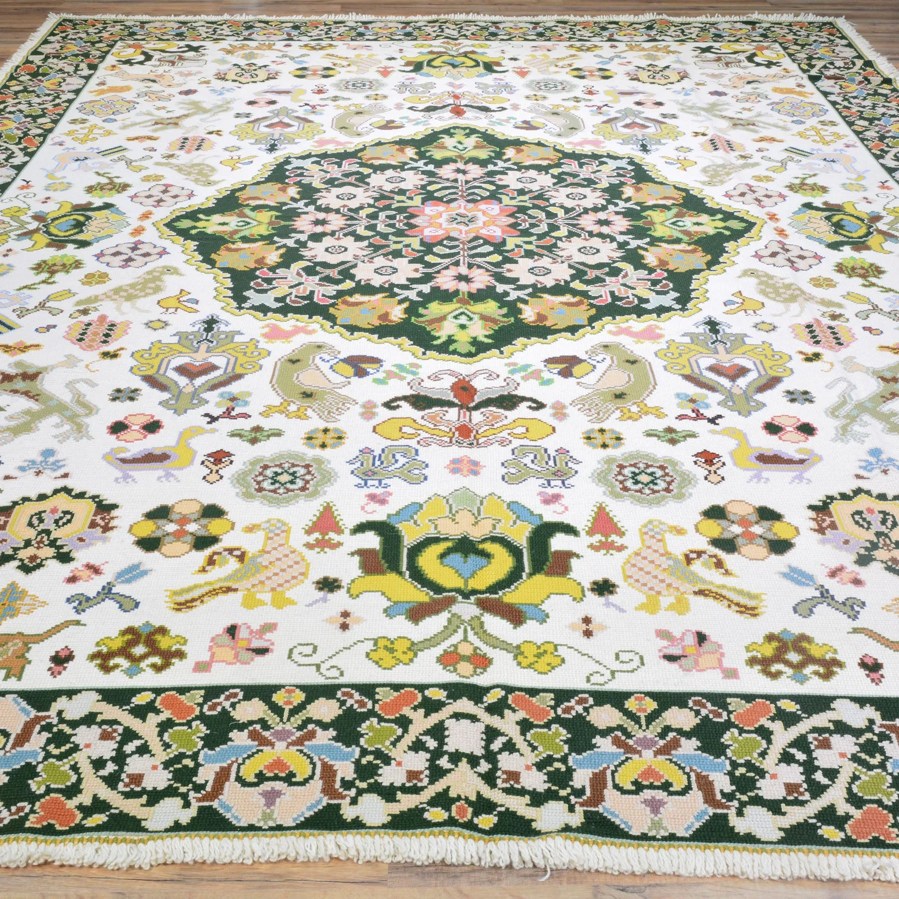 Hand-Woven Needle Point Portugal Sumak Handmade Wool Kilim (Size 9.4 X 13.0) Cwral-10500