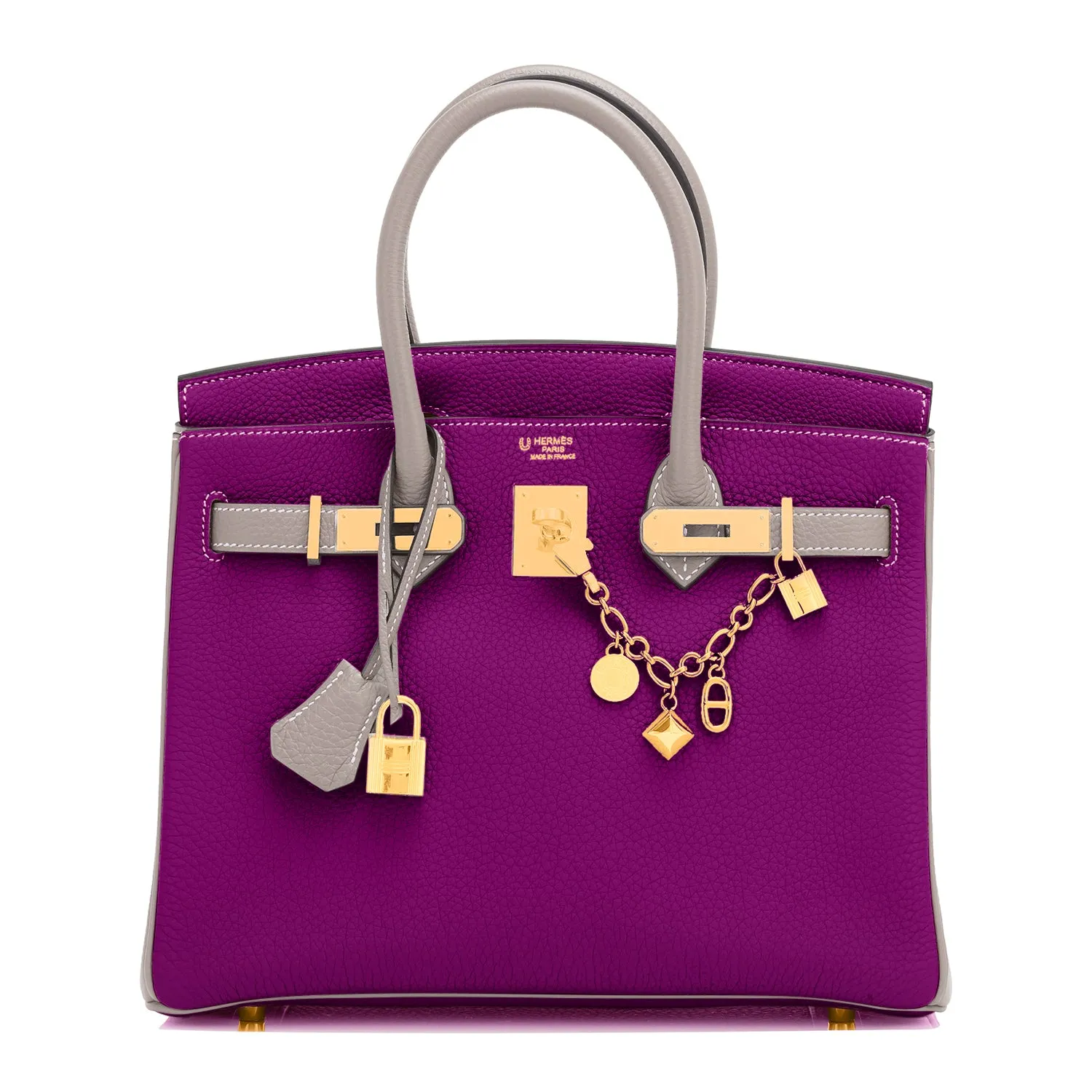 Hermes HSS Anemone and Gris Asphalte Birkin 30cm Togo Brushed Gold Hardware