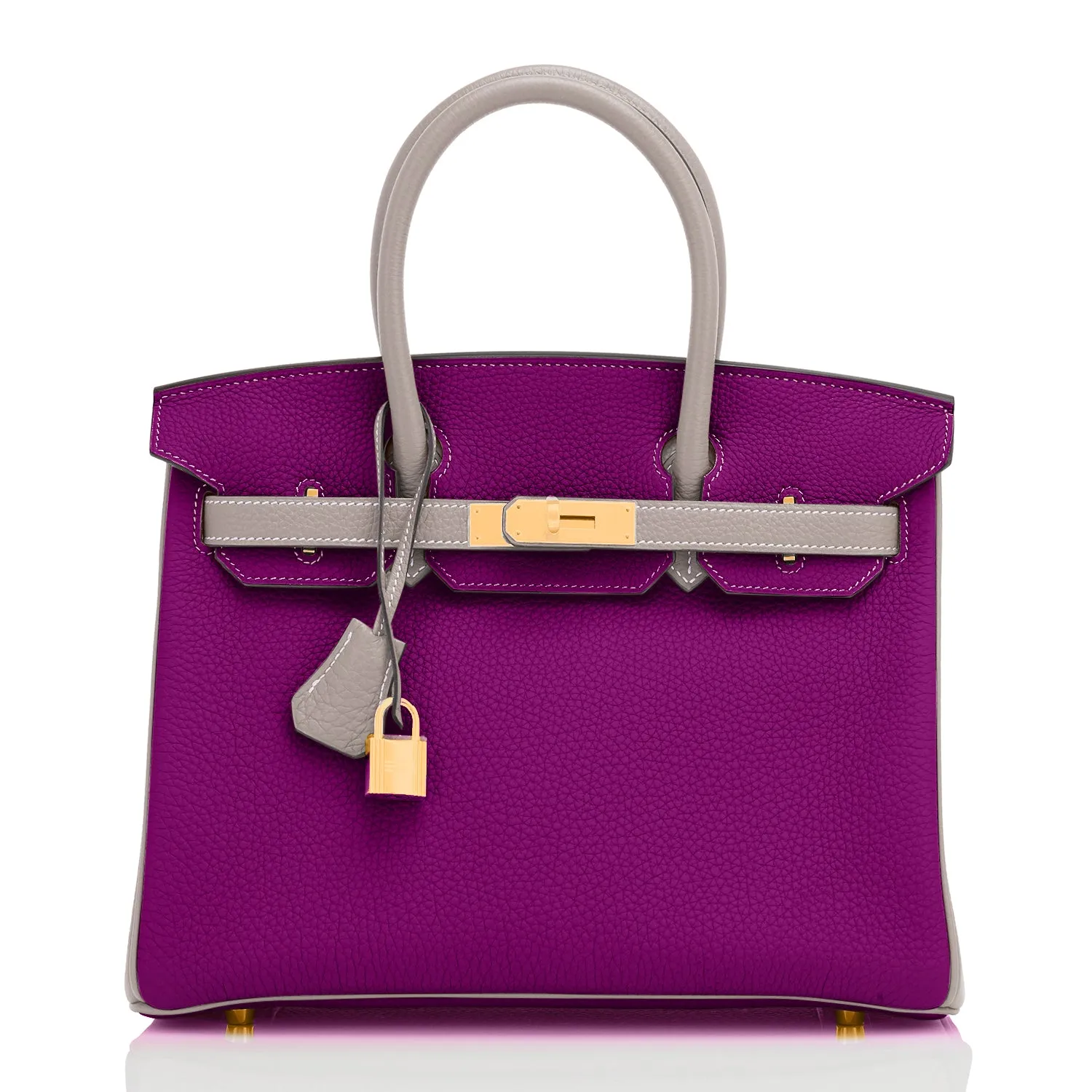 Hermes HSS Anemone and Gris Asphalte Birkin 30cm Togo Brushed Gold Hardware