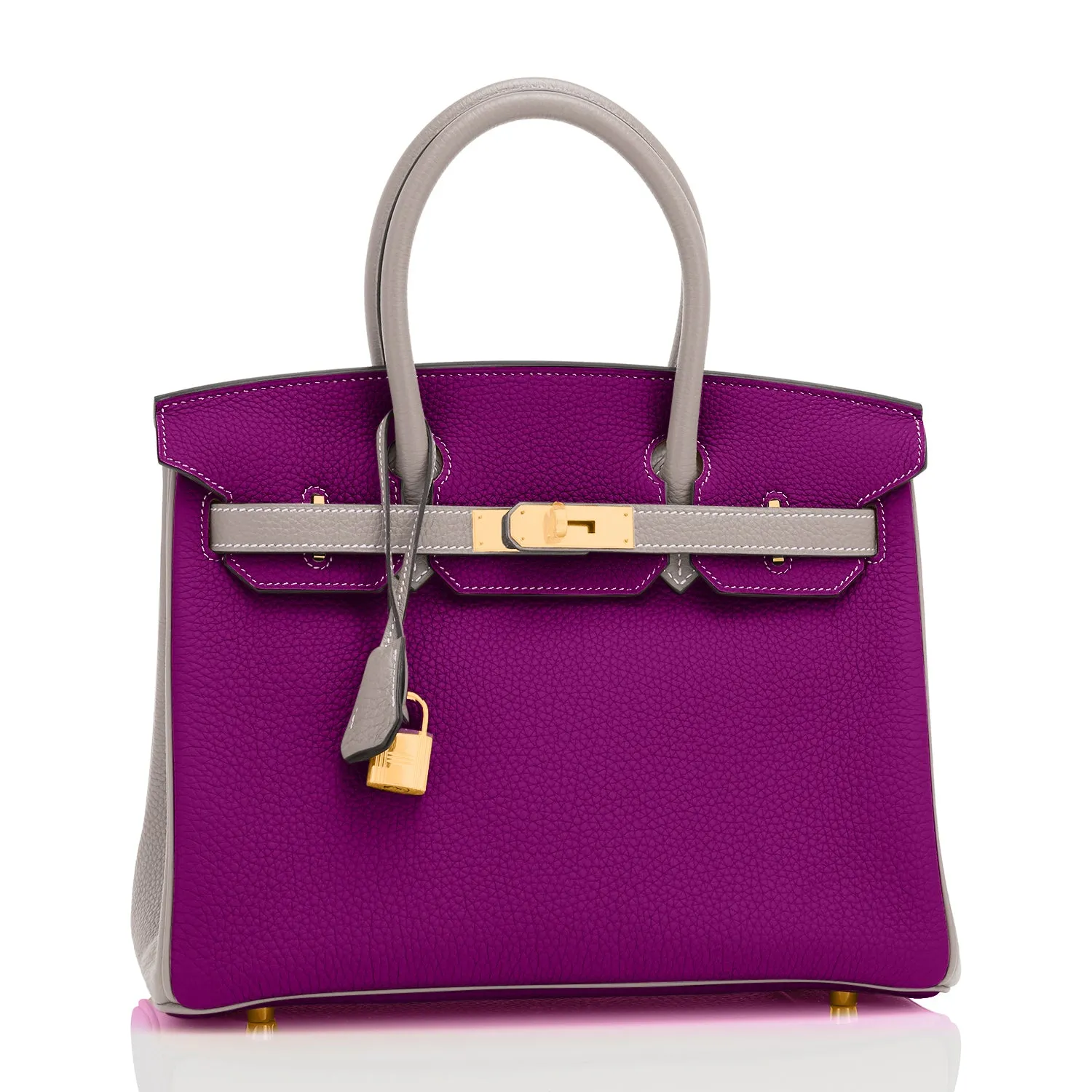 Hermes HSS Anemone and Gris Asphalte Birkin 30cm Togo Brushed Gold Hardware