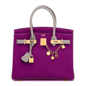 Hermes HSS Anemone and Gris Asphalte Birkin 30cm Togo Brushed Gold Hardware