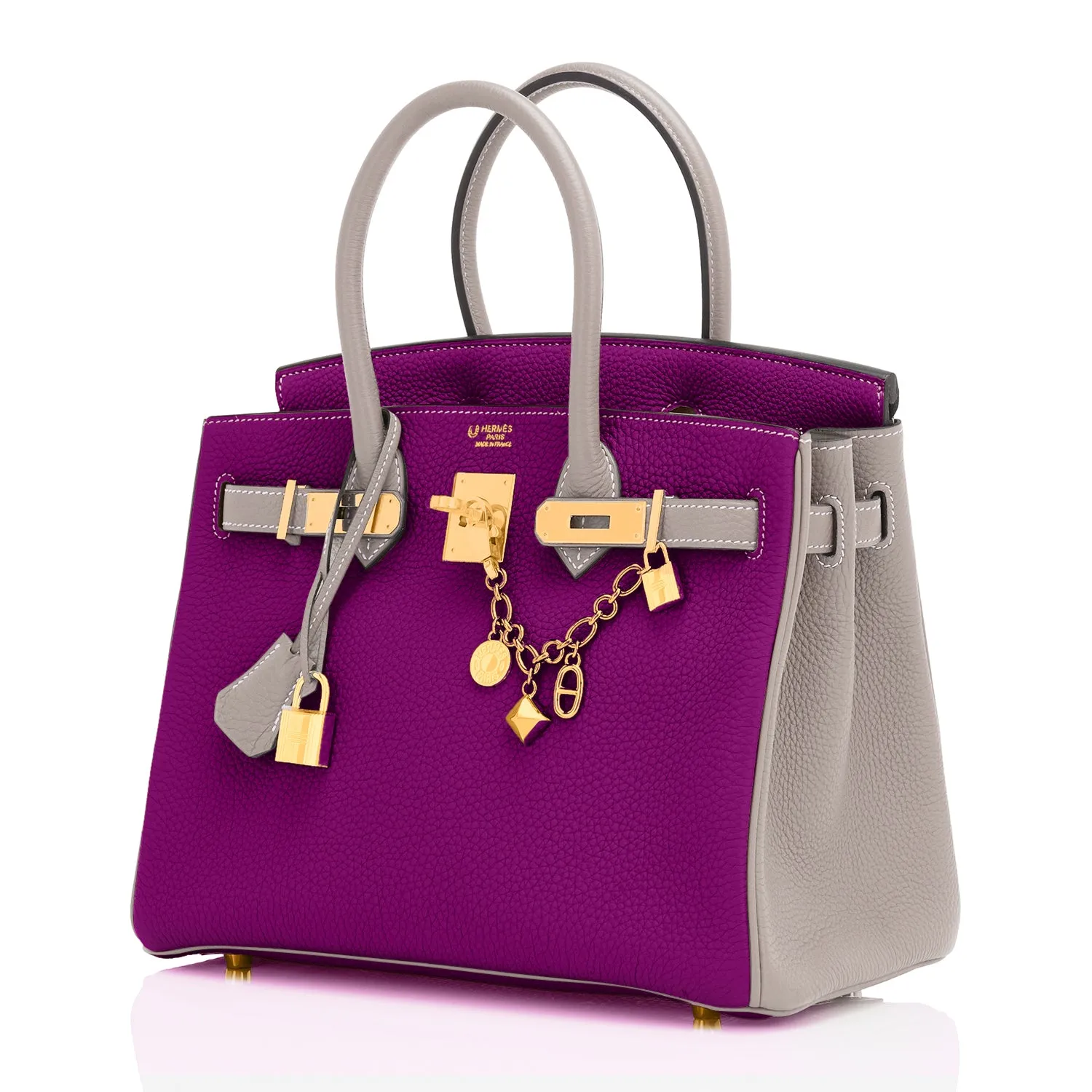 Hermes HSS Anemone and Gris Asphalte Birkin 30cm Togo Brushed Gold Hardware
