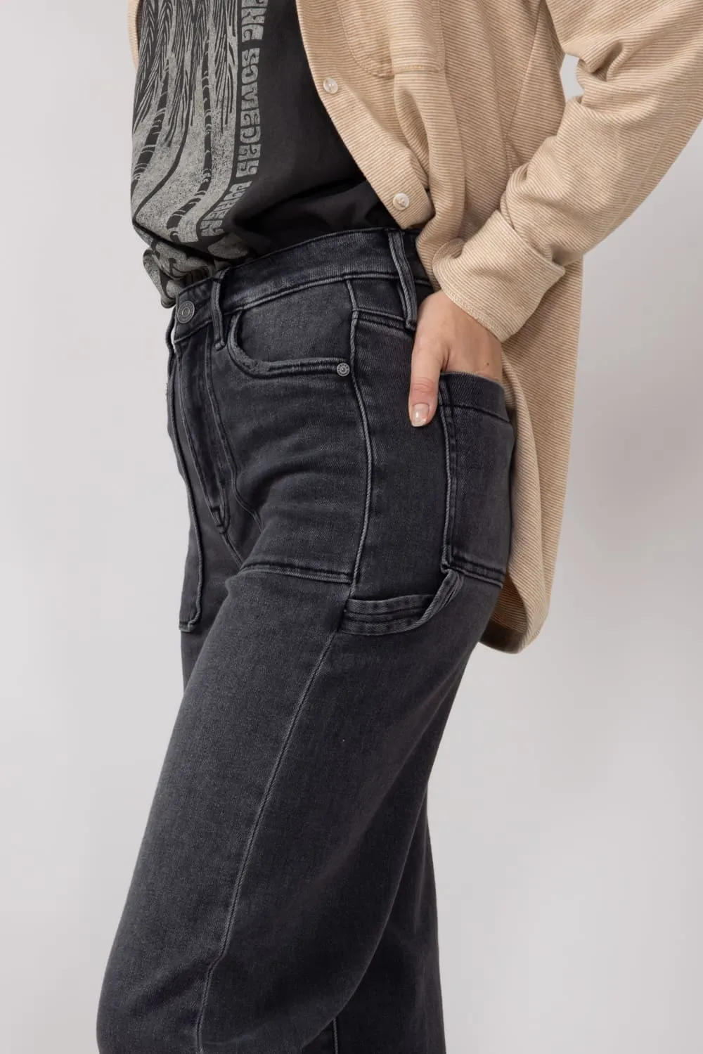 Hidden Wide Leg Carpenter Jeans for Women in Grey | HD9376-GRY