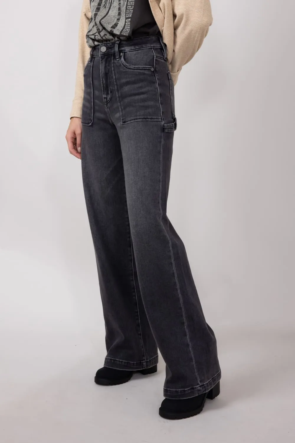 Hidden Wide Leg Carpenter Jeans for Women in Grey | HD9376-GRY
