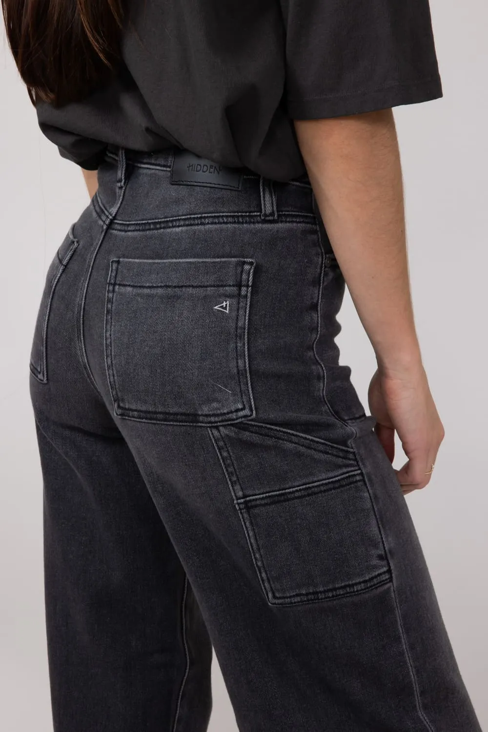 Hidden Wide Leg Carpenter Jeans for Women in Grey | HD9376-GRY