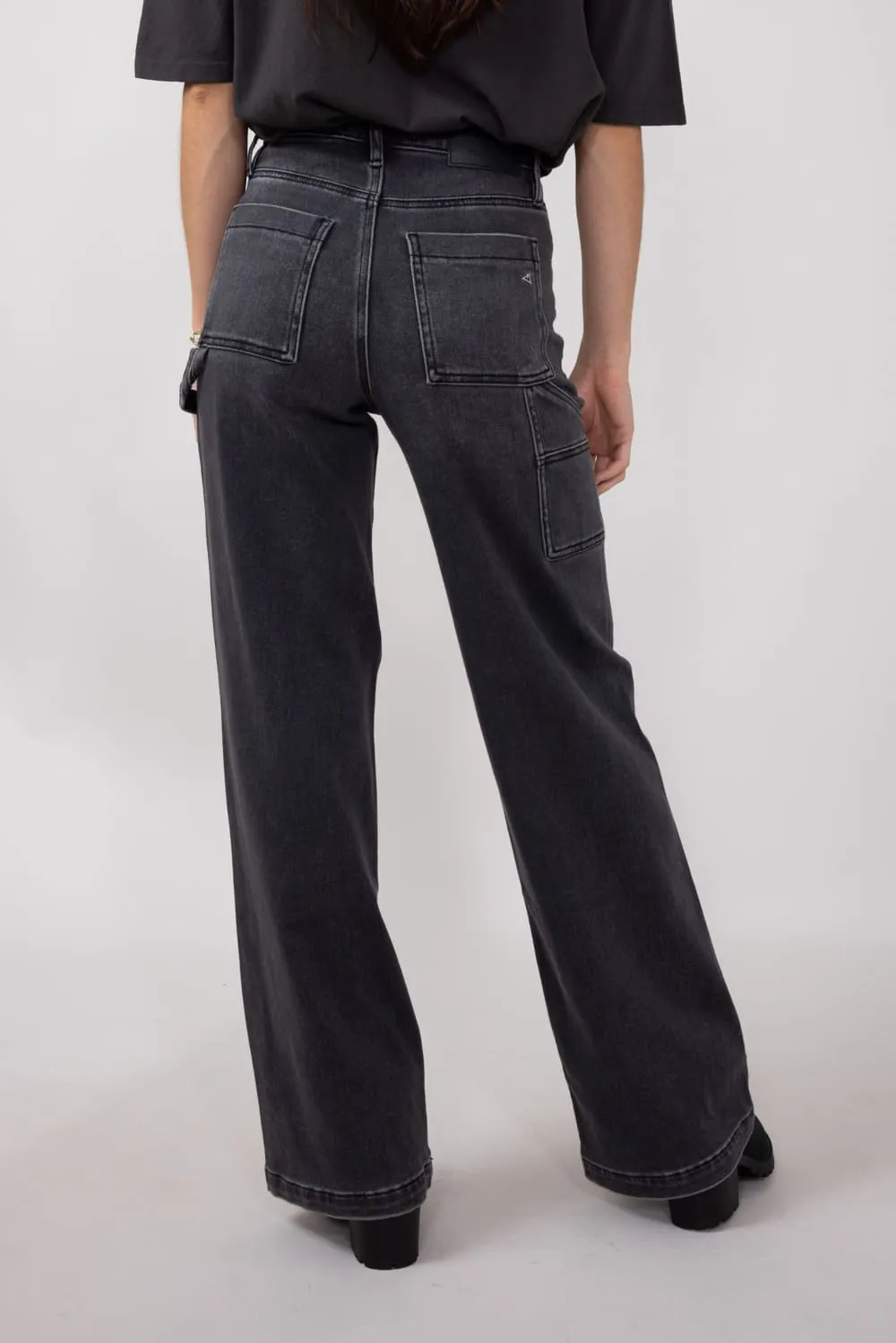 Hidden Wide Leg Carpenter Jeans for Women in Grey | HD9376-GRY