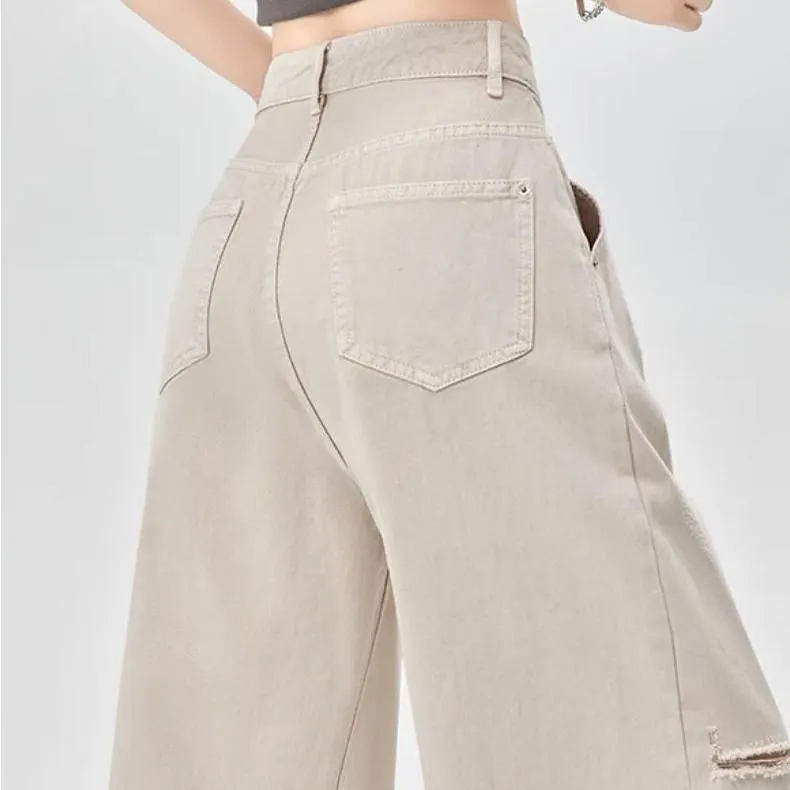 High Waist Casual Straight Wide Leg Jeans