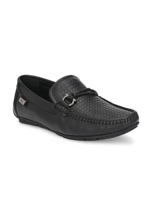 Hitz Men's Black Leather Slip-On Casual Loafer Shoes