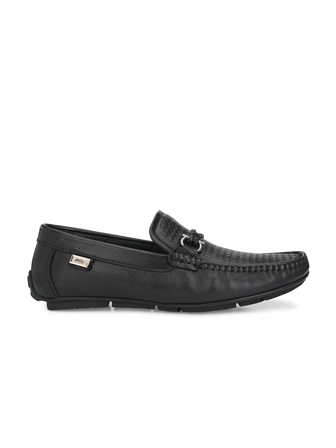 Hitz Men's Black Leather Slip-On Casual Loafer Shoes