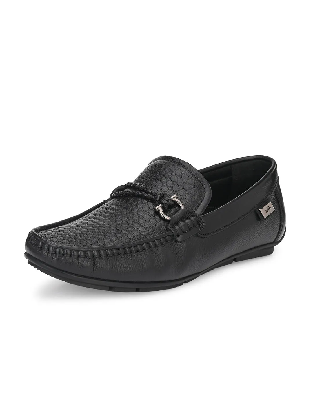 Hitz Men's Black Leather Slip-On Casual Loafer Shoes
