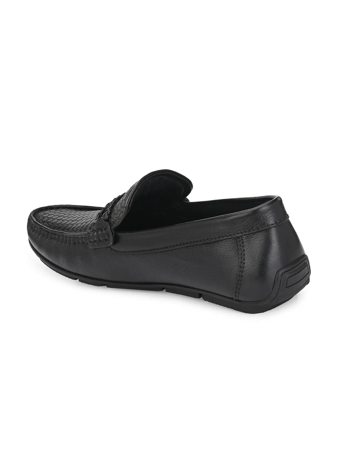 Hitz Men's Black Leather Slip-On Casual Loafer Shoes