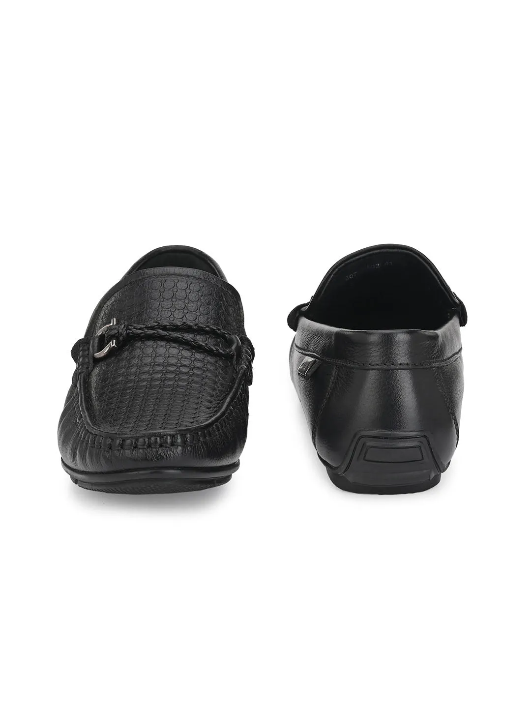 Hitz Men's Black Leather Slip-On Casual Loafer Shoes