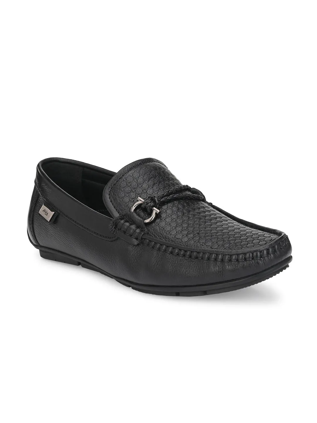 Hitz Men's Black Leather Slip-On Casual Loafer Shoes