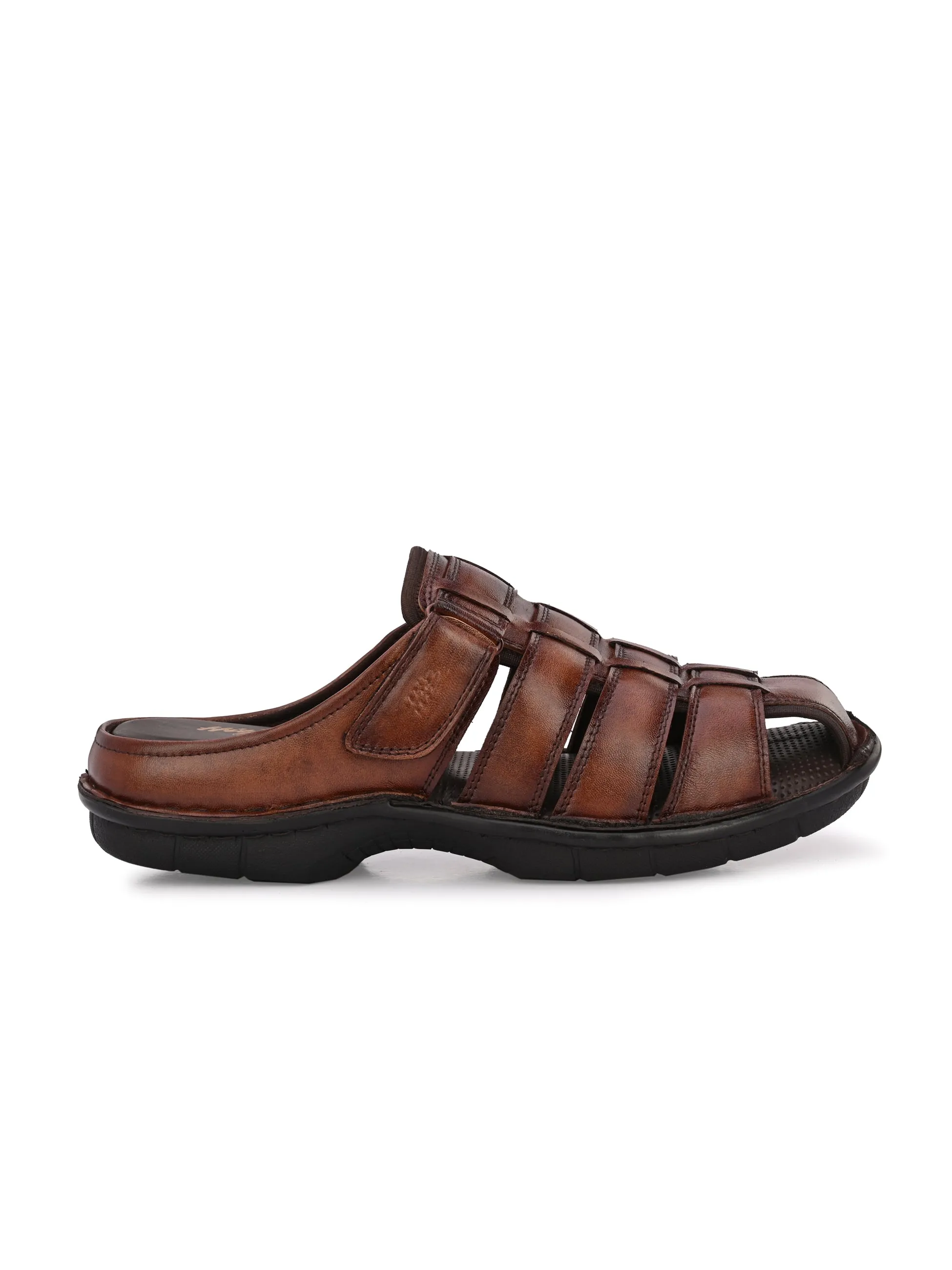 Hitz Men's Brown Leather Comfort Slippers