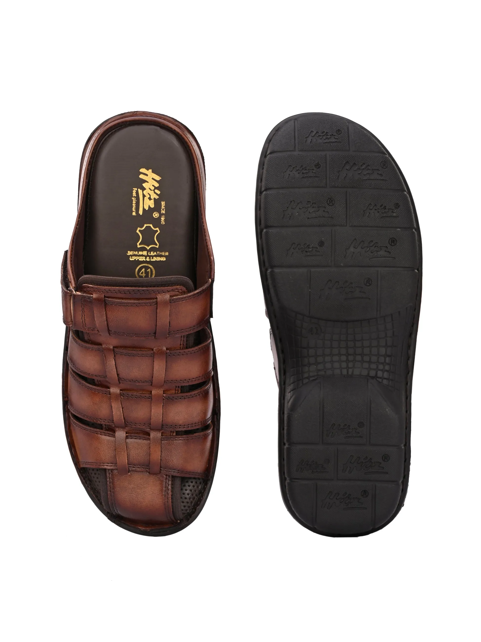 Hitz Men's Brown Leather Comfort Slippers