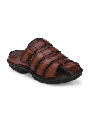 Hitz Men's Brown Leather Comfort Slippers