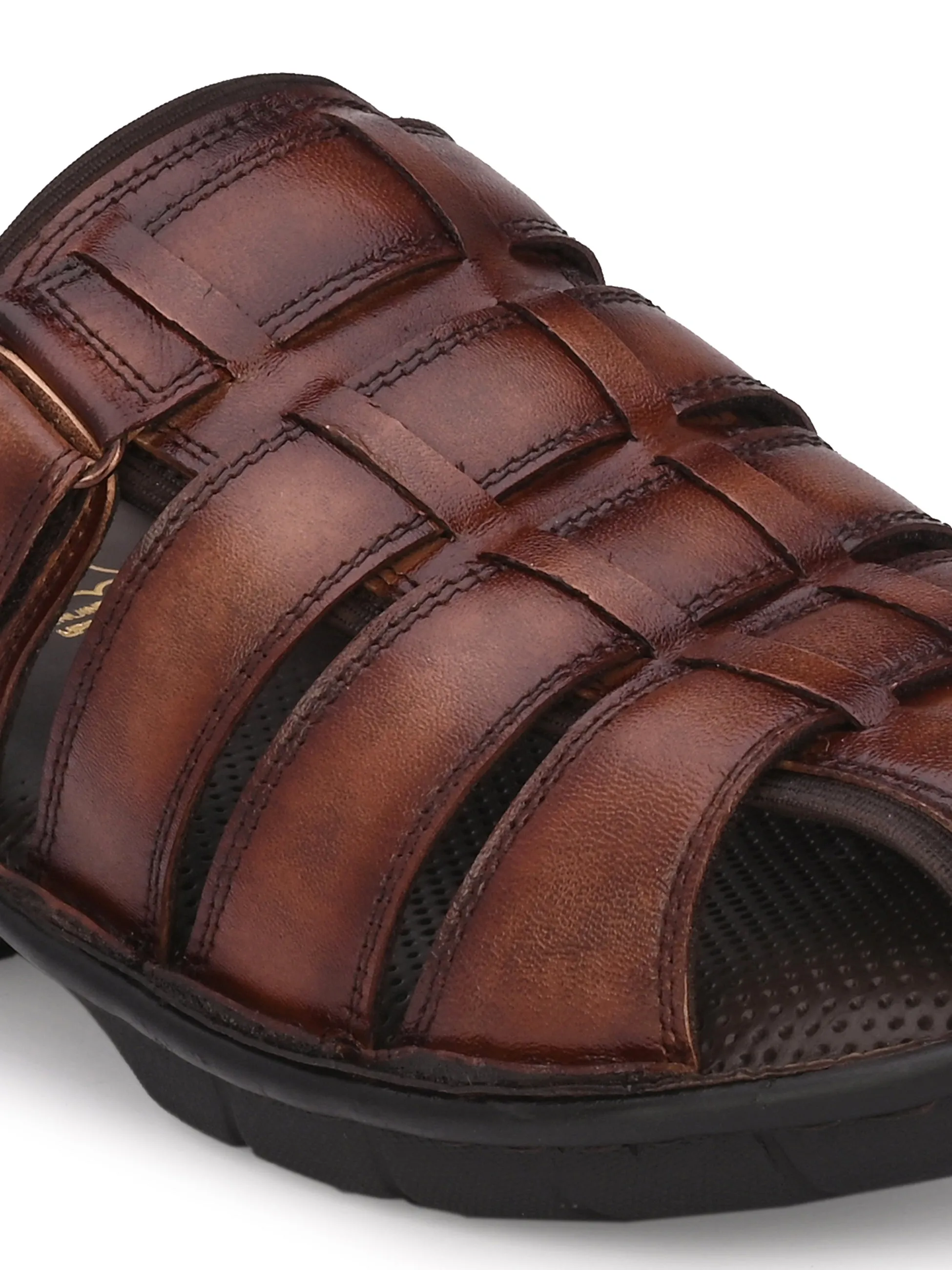 Hitz Men's Brown Leather Comfort Slippers