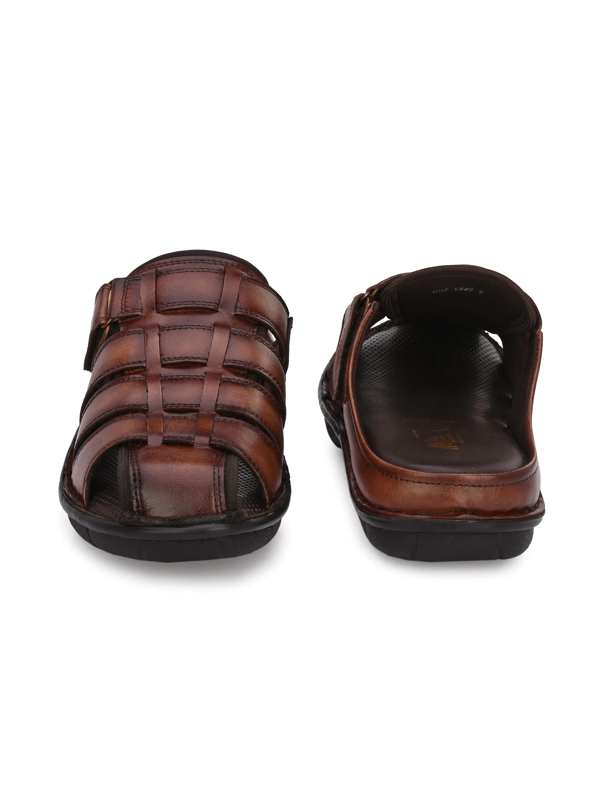 Hitz Men's Brown Leather Comfort Slippers