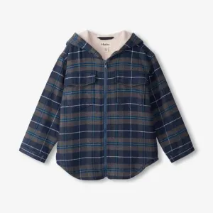 Indigo Plaid Woven Full Zip Hoodie