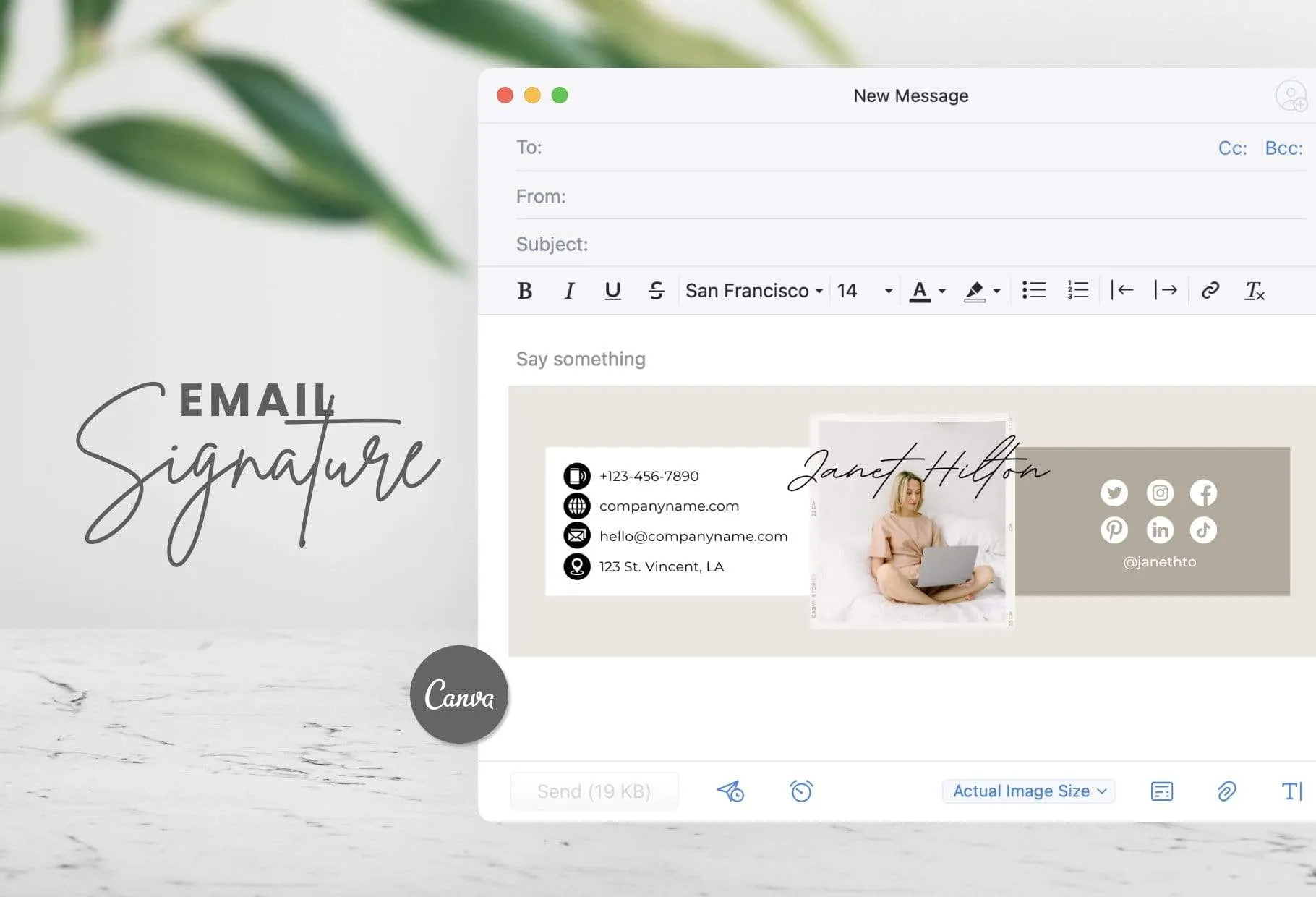 Janet Email Signature Template Editable Canva Template Rose Gold