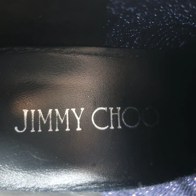 Jimmy Choo Norway Fur Pom Pom Sneakers Navy Lurex Knit Size 35