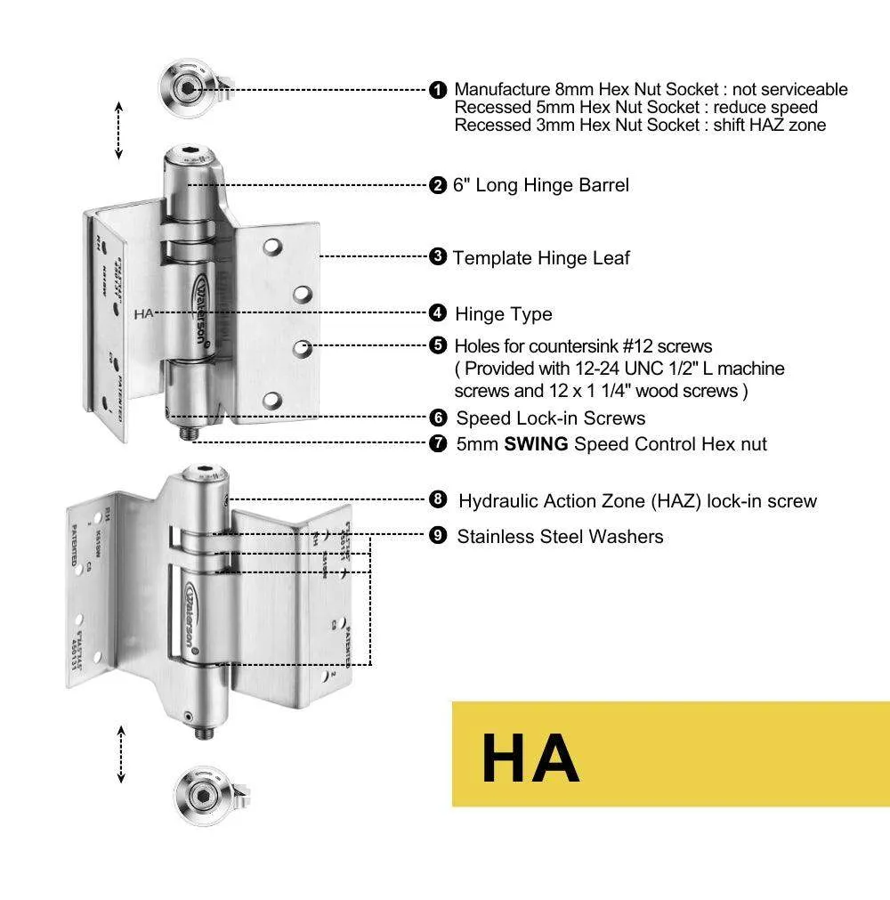 K51L-SWRH-450-D3 | Heavy Duty Hydraulic Hybrid Swing Clear Hinge with Hold Open | 4.5” x 4.5” | 304 Stainless Steel | 3 Pack