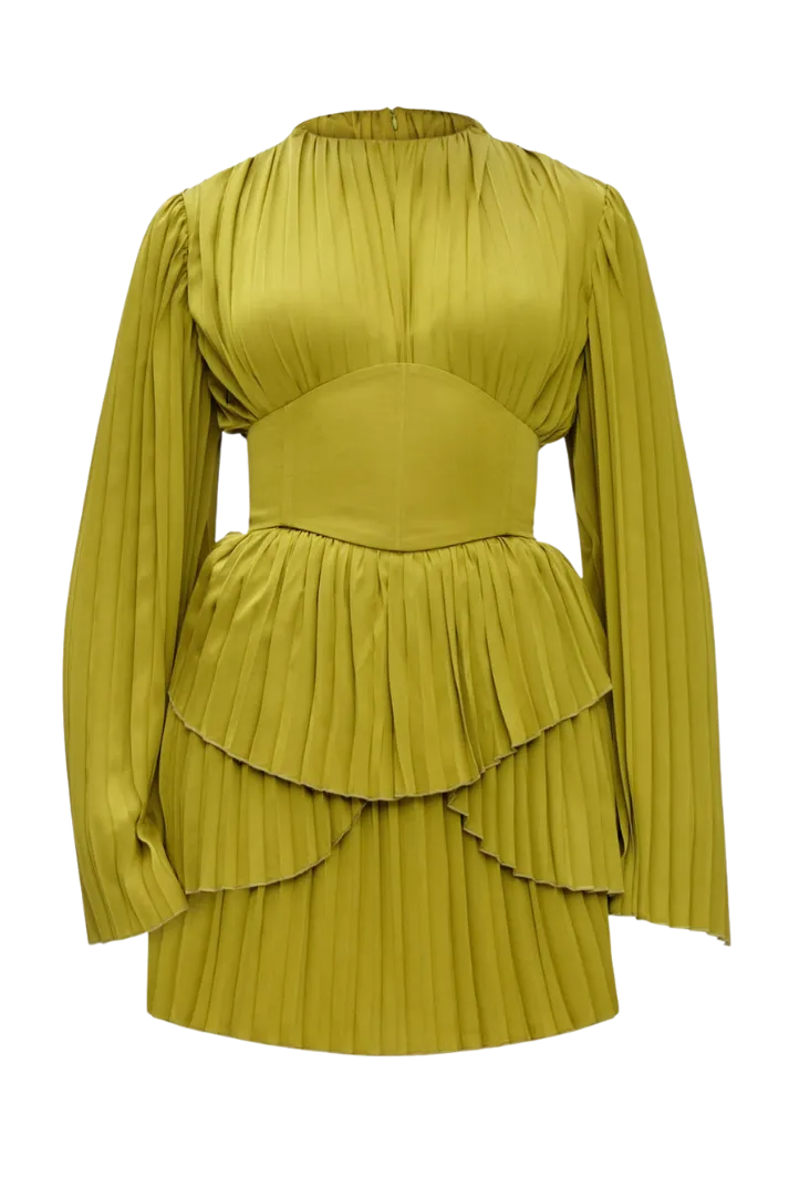 Lenti Pleated Mini Dress | Lime