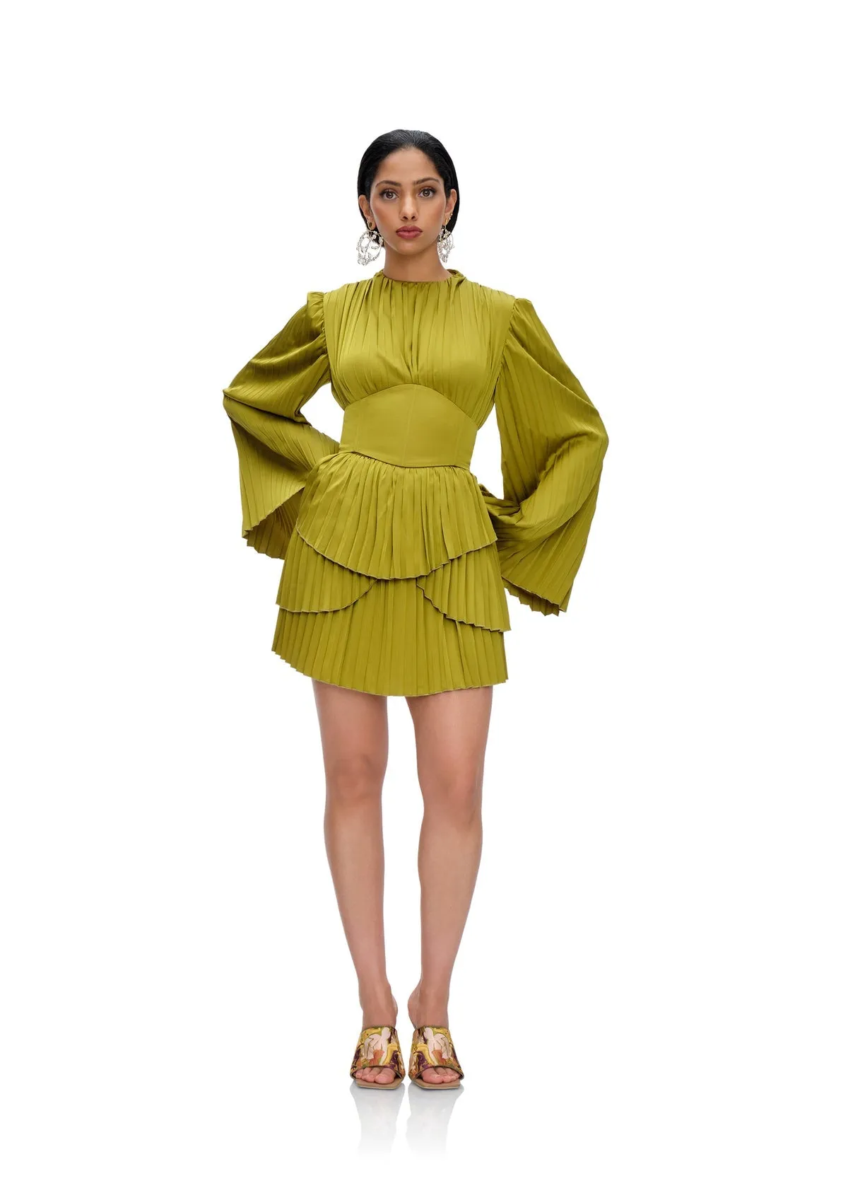 Lenti Pleated Mini Dress | Lime