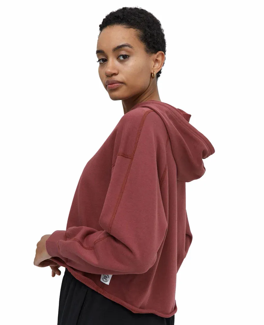 Lightweight Terry Cut-off Hoodie Womens Russet