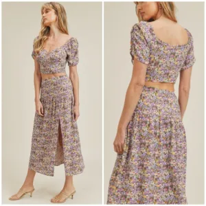 LUSH 2-Piece Feminine Chic Floral Midi Skirt Set