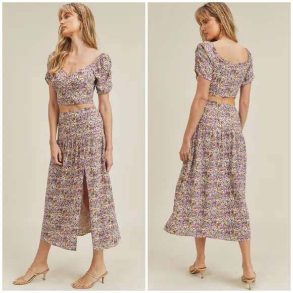 LUSH 2-Piece Feminine Chic Floral Midi Skirt Set